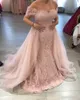 2019 Elegante erröten rosa lange Abendkleider Spitze Tüll formale Partykleider schulterfrei Meerjungfrau Prom Party Kleider
