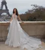 2023 New Backless A Line Wedding Dresses V Neck Appiqued Bridal Gowns Custom Ondido de Novia Sweep Train Castle GB0912