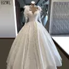 Vit Lace Applique Feather Saudiarabiska Muslim Bröllopsklänningar Illusion High Neck Långärmad Bröllopsklänning Bröllopsklänning