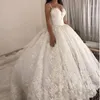 2019 New Sexy Arabic Ball Gown Wedding Dresses Deep V Neck Spaghetti Lace Appliques Sleeveless Open Back Plus Size Formal Bridal Gowns