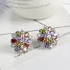 LuckyShine Trendy Women Ear clip colorato Cubic Zirconia Cz Flower 4 colori 925 orecchini placcati in argento sterling 3 paia / lotto spedizione gratuita