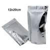 100 PCS 12x20cm Silver Stand Up Aluminium Foil Storage Storage Baging for Coffee Tea Powder Mylar Foil with Zipper Backing Pouche33M