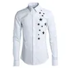 Original Design Long Sleeve Pentagram Embroidered Mens Dress White Black Slim Fit Casual Shirt Men 4XL1