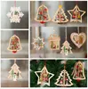 3d trä diy julgran hängande ornament hängande klockor Santa Claus nyår dekor juldekorationer för hem