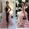 2019 nova moda jumpsuits vestidos de baile com overskirt um lado em camadas tule saia celebridade vestidos de noite mulheres vestido festa formal