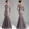 2023 New Formal Arabic Dubai Kaftan Elegant Long Sleeves Evening Gowns Beaded Lace Mermaid Evening Party Gowns Vestidos 263