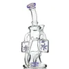 Bong in vetro verde viola doppio riciclatore Multi percolatore Tubi per acqua in vetro inebrianti Elica Dab Oil Rigs Giunto da 14 mm con ciotola XL167