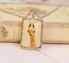 Fashion-Deer Giraffe Pendant Necklaces Double Sided Square Giraffe Long Sweater Chain Hand Drawing Deer Chain Christmas Gift