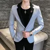 TERNO Masculino Veste Kostüm Homme Derin V Seksi Kıyafet Erkek Şık Blazer 4 Renkler İngiliz Tarzı Slim Fit Suit Ceket Erkekler Ceket