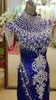 Robes de soirée sexy bleu royal col haut sirène fête élégante pour les femmes cristal pailleté vraies photos tapis rouge célébrité robes formelles