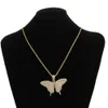 Iced Out Animal Butterfly Pendant Necklace With Rope Chain Gold Silver Cubic Zircon Men Women Hip hop Rock Jewelry280l