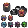 Nyast Färgglada Skull Pattern Aluminium Alloy Herb Grind Spice Miller Grinder Crusher Slipning Hackad för Cigarett Tobak Rökning Verktyg DHL