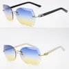 3 0 Thick Carved Lens Sunglasses Rimless Metal Mix Aztec Black Plank Sun glasses Unisex Optical cat eye 18K Gold Frames UV400 Slim212e