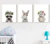 3P Painting Cute Animal Mural Art Canvas Family Children's Room Decoration Picture Framless Rabbit owl