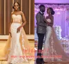 African 2020 Sexy Appliques Satin Mermaid Wedding Dresses Overskirts Sweetheart Plus Size Trumpet Bridal Dres With Tulle Train Wedding Gowns