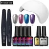 Kits Modelones Unhas de Gel Soakoff Gel polonês Top Base Coat gel unhas polonês kit 24 w lâmpada 4 cores kits de ferramentas de arte conjuntos de manicure