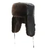 Engrossar inverno bombardeiro chapéus mulheres homens quente russo ushanka chapéu com aba de orelha pu couro caçador de pele cap caçador earflap