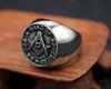 Retro Silver Antique Black Square Compass Rostfritt stål Ring Mäns frimurer Masoniska gåvor Artikelsmycken med ord Vi är ett band av bröder