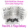 30/50/100/200Pairs Wholesale 25mm 3D Mink Eyelashes 5D Mink Lashes Packing In Tray Label Makeup Dramatic Long Mink Lashes