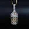 14K Iced Out Two-Tone Whisky Vinflaska Hängsmikal Mikro Pave Cubic Zircon Hip Hop Pendant Halsband för män Kvinnor Gåvor