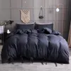 2019 Siyah Renk Dantel-up Yıkanmış Pamuk Nevresim Modern Stil Set 3 Parça Basit Düz Yorgan Kapak Yastık Tam Boyutu L624