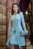 Plus Size BlauZweiteilige Kleider für die Brautmutter mit Jackenanzügen Kurze lange Ärmel Spitze Arabisch Elegantes formelles Abendkleid für die Hochzeit