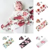 Ins-baby swaddle filtar baby floral swaddle filtar + turban hatt 2st / set nyfödda swaddle wraps sängkläder baby fotografiska rekvisita m1801
