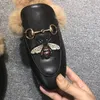 Hot Sale-Designer Genuine leather loafers Fur Muller slipper with buckle Fashion women Princetown Ladies Casual Fur Mules Flats