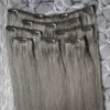 Clip grigio nelle estensioni dei capelli umani 100% clip dritta peruviana nelle estensioni dei capelli umani capelli remy remy 8pcs 100g / set