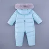 Baby romer vinter flicka pojke snöar termisk anka ner päls hooded jumpsuit nyfödda barn vinter klättra kläder skidåkning overall