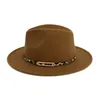 Lady Panama Fedoras Wool Felt Brim Brim Jazz Fedora Chapeaux pour femmes Trilby Derby Gambler Hat avec léopard Print en cuir Buckle5052427