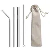 Reusable Metal Drinking Straws 304 Stainless Steel Sturdy Bent Straight Straw with Cleaning Brush and Bag Bar Party Accessory25