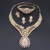 Wedding Dress Costume Women Party Gold Colorful Crystal Necklace Bracelet Earrings Ring Holiday Jewelry Sets