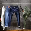 Homens magro jeans coloridos moda elástico calças magras jean calças de marca macho preto azul verde cinza 6 cores