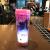 Sommer Neue Starbucks Pink Sakura LED Luminescenc Coffee Tasse 12oz Kirschblüten fliegen Tür tragbarer Begleit Cup254t
