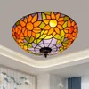 Medelhavet Tiffany Barock Stil Taklampa Stained Glass Pastoral Round Art LED-lampa för vardagsrum Sovrum Aisle taklampa