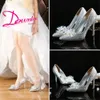 Cinderella Wedding Shoes Crystals Bridal Pump Shoe Bridesmaid klackar Prom Party Fashion Shoes 9cm 7cm Bekväm hög häl Storlek 34