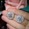 Super Shinning Luxury Biżuteria Prawdziwa 925 Srebrna Princess Cut White Topaz CZ Diamond Camstone Camellia Women Flower Stud Ear5545336