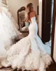 Simples cetim sereia vestidos de noiva sexy saias de camadas rafle sweetheart vestidos nupciais país vestido de noiva de trem capela vintage