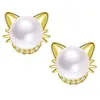 Graziosi orecchini a bottone in argento 925 con perle di gatto per ragazze