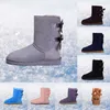 Hot Sale-Stiefel für Damen, Kastanie, Schwarz, Blau, Rosa, Kaffee, Designer-Schneefellstiefel, Damen-Knöchelknieschuhe