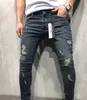 Mode herrjeans Straight Slim Fit Biker Jeans Byxor Distressed Skinny Ripped Destroyed Denim Jeans Tvättade Hiphop Byxor