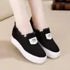 Hot Sale-height increasing breathable canvas shoes women black white platform sneakers wedges shoes for women flats tenis feminino casual