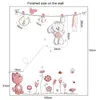Rosa tecknad katt kanin blomma vägg klistermärke för baby tjejer barn rum heminredning nalle paraply klassrum väggdekaler