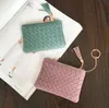 DHL50pcs Coin Purse Women PU Square Shaped Weave Short Min Wallet With Tassel Mix Color