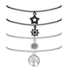 Nouveau Bracelet à breloques arbre de vie en argent plaqué noir pour hommes à la mode 4 pièces/ensemble