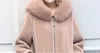 Schaf Shearling Echt-Pelz-Mantel-Frauen-Winter-Kaschmir-Jacke Große Pelzkragen mit Kapuze Mäntel weibliche kurze Outwear WYQ765