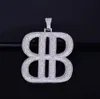 B Letter Geometric shape with Rope Chain Necklace Gold Silver Pendant Bling Cubic Zircon Hip hop Men Jewelry