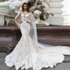 Sjöjungfru bröllopsklänningar knäppas tillbaka avtagbar wrap appliqued bröllopsklänning brud klänning mariage brudklänningar 2020