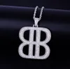 B Letter Geometric shape with Rope Chain Necklace Gold Silver Pendant Bling Cubic Zircon Hip hop Men Jewelry